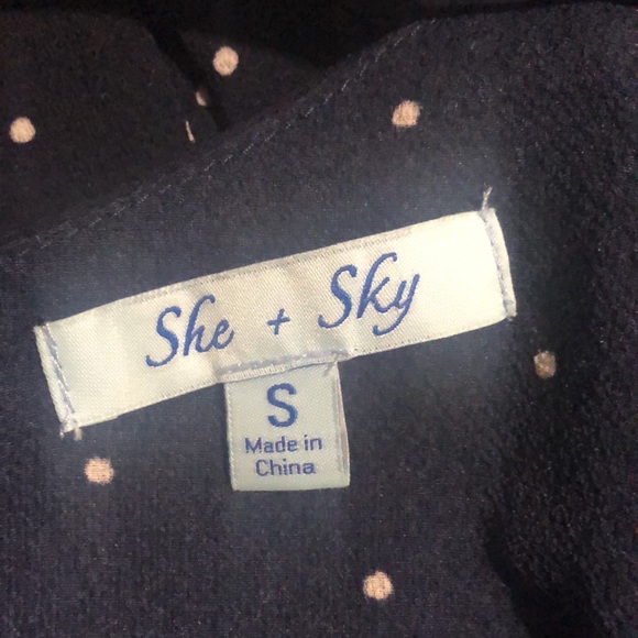 She + Sky polka dot cold shoulder navy blue top. - Picture 6 of 7